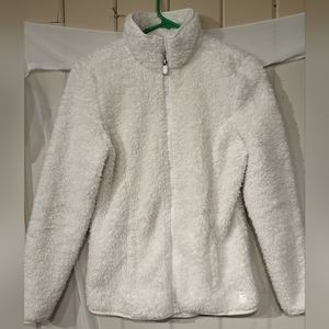 S Fila white fuffy full zip up jacket w collar & pockets soft inside & out